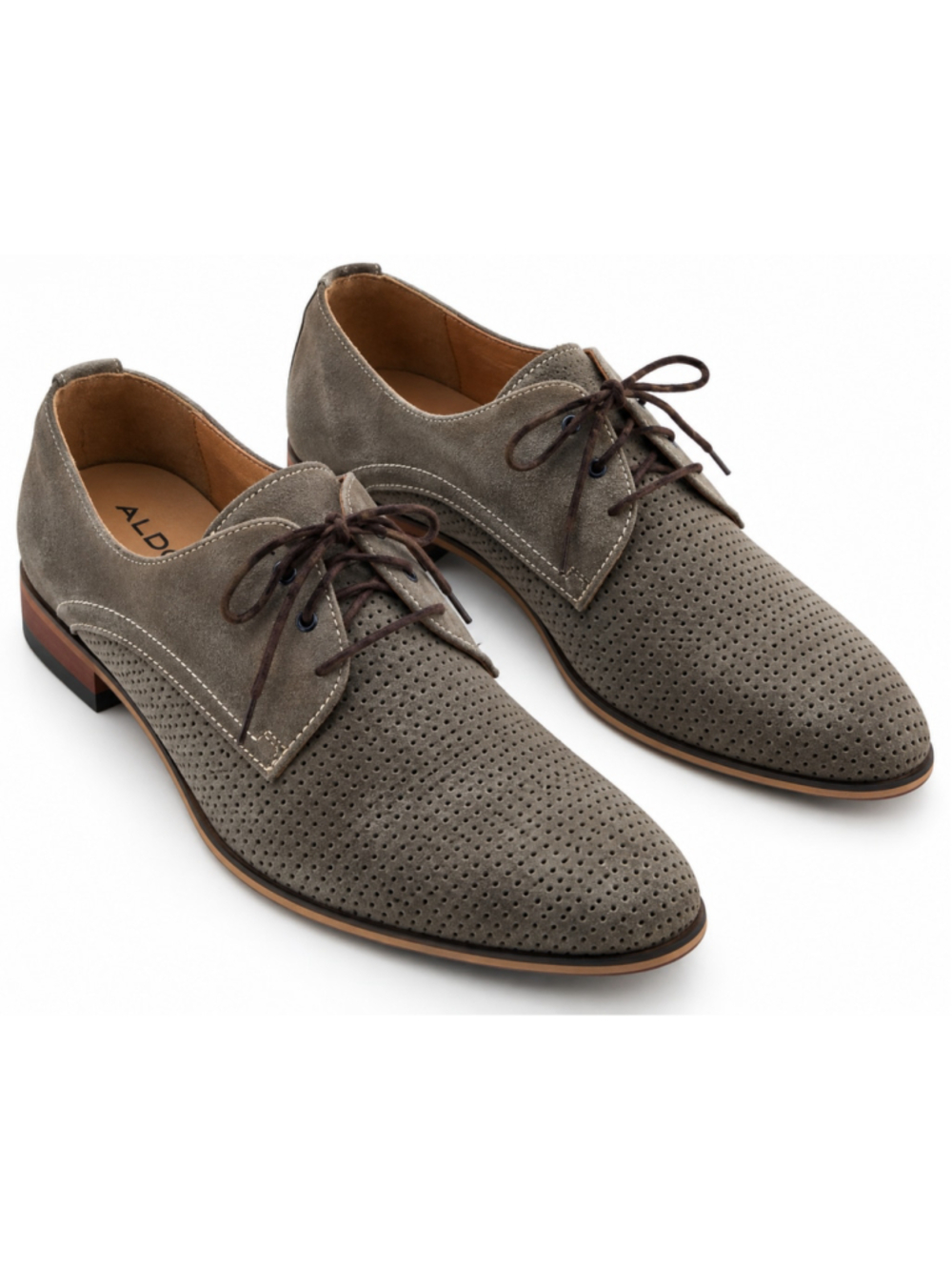 ALDO Men’s Size 9 Gray Taupe Suede Perforated Oxford Dress Shoes Lace Up